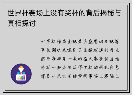 世界杯赛场上没有奖杯的背后揭秘与真相探讨